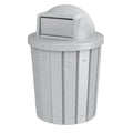 Campus Collection 42 Gallon Slatted Round Heavy-Duty Plastic Commercial Outdoor or Indoor Trash Can with Push Open Dome Lid and Internal Liner | Great for Schools and Businesses - Light Granite