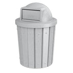 Campus Collection 42 Gallon Slatted Round Heavy-Duty Plastic Commercial Outdoor or Indoor Trash Can with Push Open Dome Lid and Internal Liner | Great for Schools and Businesses - Light Granite
