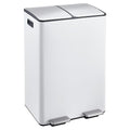 Garvee Dual Trash Can, 16 Gal (2 x 30 l) Stainless Steel Kitchen Garbage Can with Lid and Inner Bucket, Double Compartment Trash and Recycle Bin Combo with Step Pedal for Home Office, White