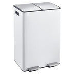 Garvee Dual Trash Can, 16 Gal (2 x 30 l) Stainless Steel Kitchen Garbage Can with Lid and Inner Bucket, Double Compartment Trash and Recycle Bin Combo with Step Pedal for Home Office, White