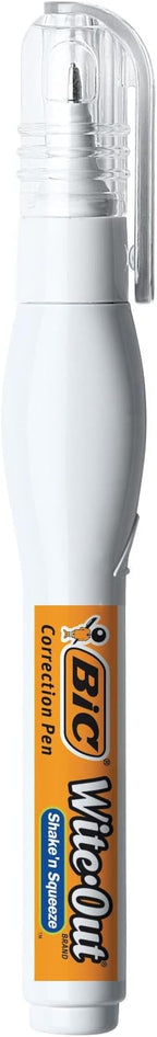 BIC Wite-Out Brand Shake 'n Squeeze Correction Pen, 8 ML Correction Fluid, 4-Count Pack of white Correction Pens, Fast, Clean and Easy to Use Pen Office or School Supplies