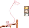 LiFMIRA Pink Small Desk Lamp Clip on LED Reading Light for Bed, 3 Color Modes 10 Dimmable Brightness, Book in Bed Headboard, Flexible Neck Clamp BL08
