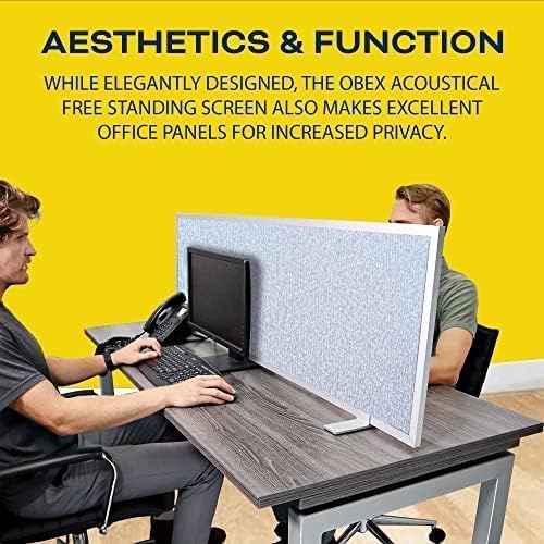 OBEX Acoustical Free Standing Privacy Screen, Cubicle Accessories Desk Privacy Panel, Desk Dividers for Office, Office Furniture Partitions Portable Sound Proof Dividers, 18" x 48", Overcast