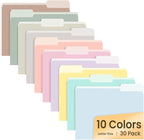 SUNEE File Folders, 30 Pack Manilla Folders 8.5 x 11, 10 Colors Folder Office Organization Home School Folders for Documents Files Paper