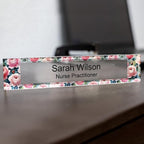Signs ByLITA Floral Pattern Customized Nameplate | Rose Blush Personalized Full Color Acrylic Desk Sign