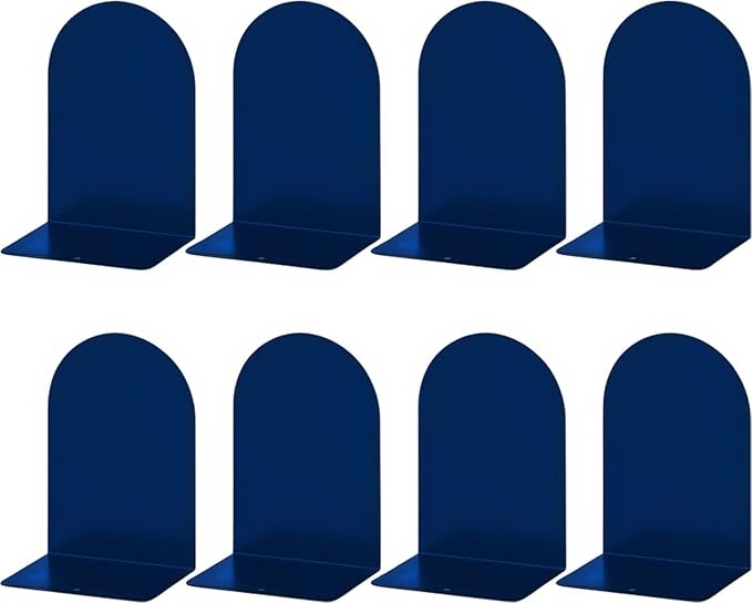 Lulonpon 8 Pieces Book Ends, Bookends, Books Stand, Metal Bookend for Shelves, Blue Book Ends for School, Library, Desktop Organizer