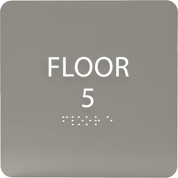 ADA CENTRAL SIGNS - 6" X6" Floor 5 Sign - ADA Compliant Tactile Graphics Grade 2 Braille Text Acrylic Wall Signs - Directional Assistance, Floor Number Safety Sign for Office, school Hospital, Apartment