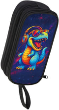 HiMagics Children's Pencil Case, Large Zipper Pencil Pouch for Boys with Two Compartments Boys Pen Pouch for School Dinosaur Pencil Bag, Black