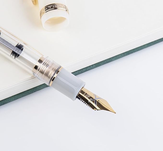 JINHAO 1935 Fountain Pen TIANDAO Series #8 Nib Ink Pen with Guitar-Shaped Clip and Ink Converter (F Nib 0.5mm, Ivory White)