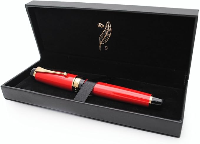 xixixiaozhu Metal Big Fountain Pen Set Medium Nib 0.7mm, Includes Ink Refill Converter, 5 Ink Cartridges & Gift Box (Medium Nib 0.7mm, Red)