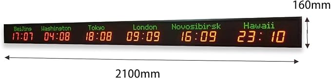 Digital World Time Zones Clock for 6 Cities, Adjustable Brightness LED Display, Aluminum Alloy, 1000CD Brightness for Office, Hotel, School - 15-20m Visibility