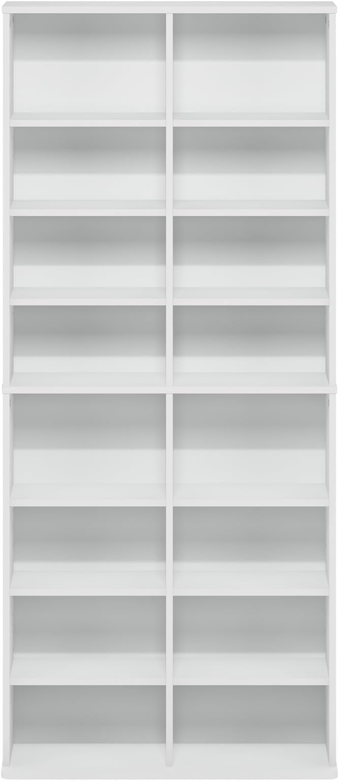 Furinno Jaya DVD Shelf, 16-Shelf Wide CD Rack, Media Shelf with Adjustable Shelves, 8 x 2 DVD Storage Cabinets for CD Blueray Game Disc, Easy Assembly, for Living Room, Home Office, White