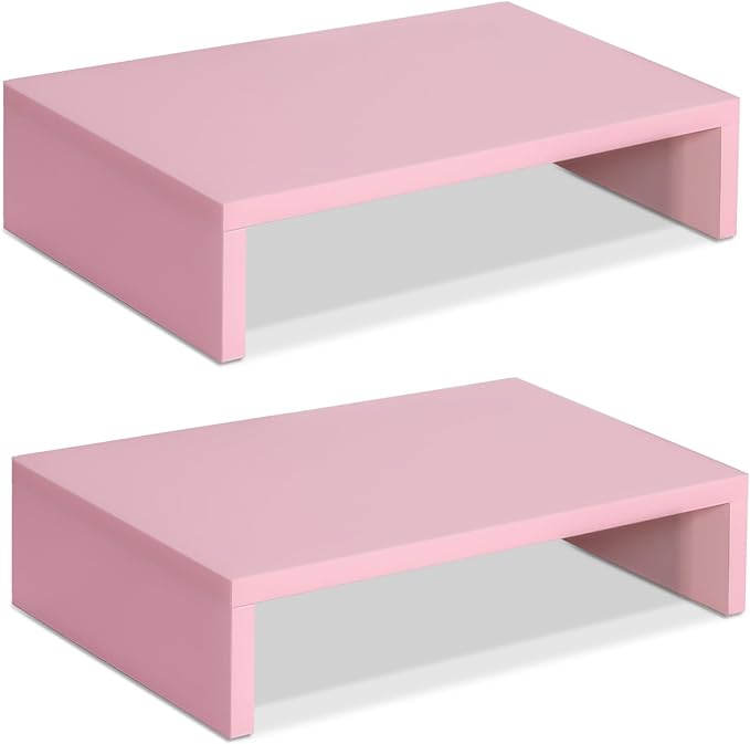 TEAMIX Pink Monitor Stand Riser-2 Pack,Wood 2 Tier Adjustable Monitor Stand Dual Monitor Riser for 2 Monitors/Laptop/PC Computer Stand for Desk