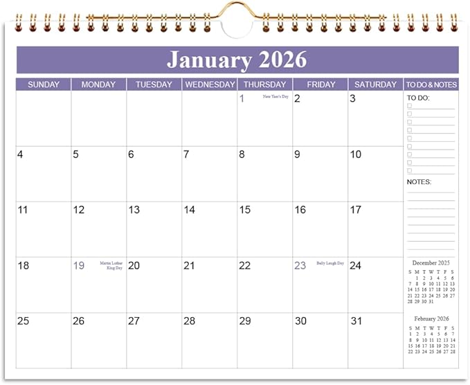 2026 Calendar - Calendar 2026 from January 2026 - December 2026, Wall Calendar 2026 with Thick Paper, 11.5" x 14.5", Purple