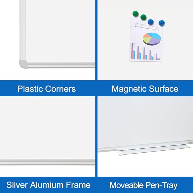 DEVELOP 12x18 Inch Magnetic Dry Erase Board with Detachable Tray, Wall Mountable Small Whiteboard for Office, Kitchen, Classroom - Silver Aluminum Frame, Hanging Hardware Included