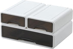 OSteed White Desktop Drawers for Paper, Stackable Office Storage Drawers for Desk, Craft Organizer and Storage Bins, 3 Mixed Storage Container with Plastic Drawers for Office Supplies