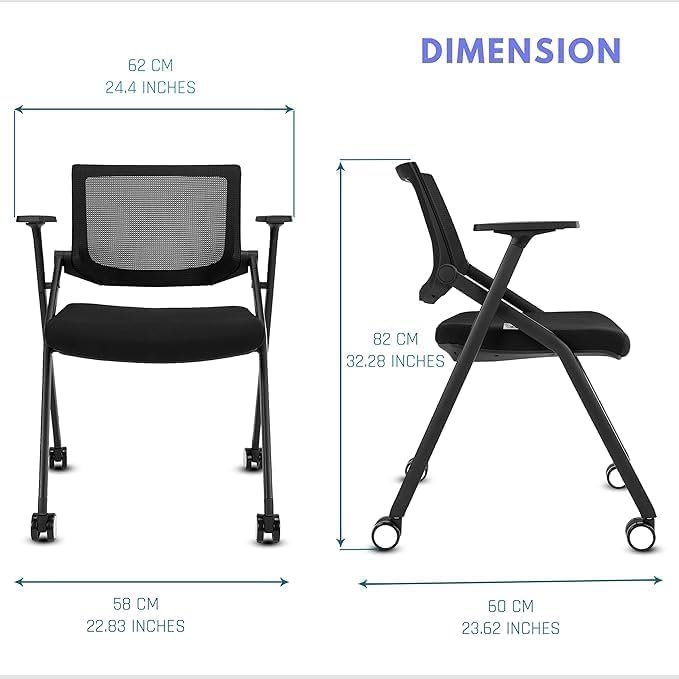 BROBRIYO Folding Chair with Wheels and Paddle, Ergonomic Mesh Back and Arms for Office, Meetings, Conferences, Receptions, Training Rooms & Folding Office Chairs - Black 50 Pack