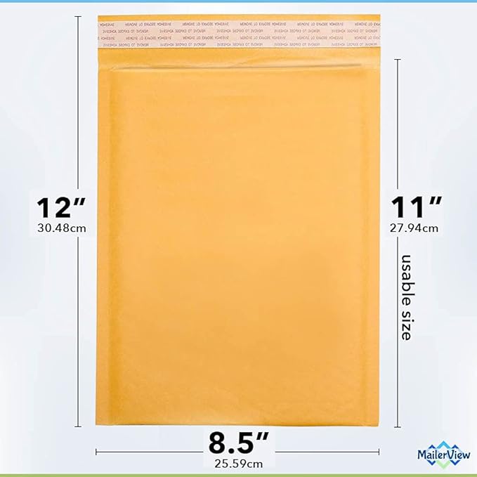 Kraft 8.5x12 Poly Bubble Mailers #2 | Padded Envelopes with Self Seal | Air Lined Cushioned Poly Mailer | Usable Size 8.5x11 | 100 Pack | Lightweight shipping Bags | Made in USA