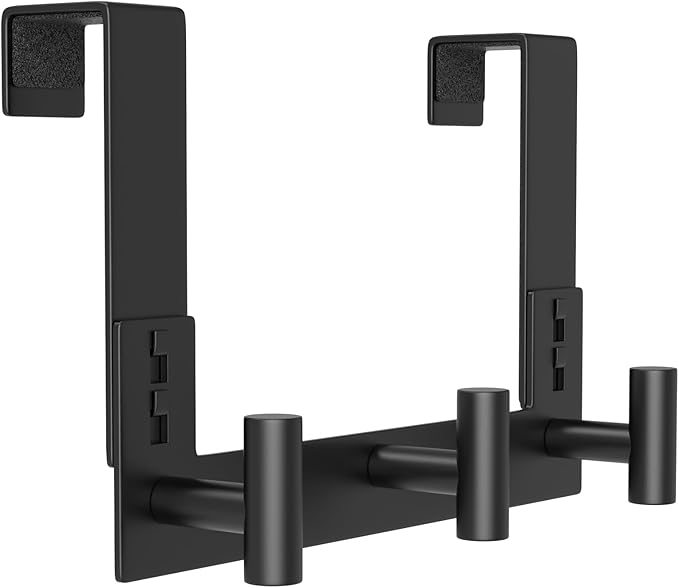 PMMASTO Over The Door Hooks, Fits 1-3/4" Thick Door No Drill Hooks for Closet Bathroom Bedroom Organization, Hanger for Coat Towel Robe (Black, 3 T-Hooks)