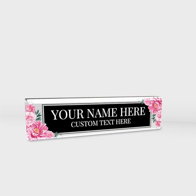 Signs ByLITA Floral Pattern Customized Nameplate | Midnight Bloom Personalized Full Color Acrylic Desk Sign