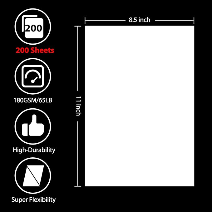 OcePor 200 Sheets White Cardstock 8.5” x 11”, 65lb/180gsm White Card Stock, Thick Card Stock Paper, Heavy Cardstock Paper for Printer, Resume, Scrapbooks, Art, Crafts, Business Cards