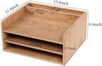 DDYURI 3 Tier Desktop Letter Tray for Office Desk Organizer and Accessories - Wood File Folder Holder for Paper Document Organizer Mail Sorter Workspace Counter Storage Book Shelf Light WJJ3K-LT