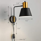 Ahaloye Modern Swing Arm Wall Sconce Plug in Set of 2, Rotatable Black Wall Lights with On/Off Cord for Bedroom, Living Room
