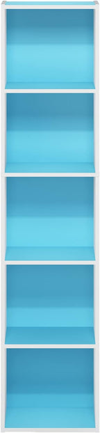 Furinno PASIR Book Shelf, 5-Tier Modern Bookshelf, Open Shelves Bookcase 9 x 12 x 52, for Living Room, Bedroom, Home Office, Light Blue/White