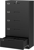 MIIIKO Lateral File Cabinet with Lock, 5 Drawer Metal File Cabinets 35.4" Wide, Home Office Locking Filing Cabinets for Legal Letter File Folders