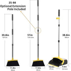 Brooms with Dustpan Combo Set， with 52" Long Handle, Dustpan Teeth with self-Cleaning Function, Indoor and Outdoor Sweeping, Perfect for Home Office (Large/Yellow/ 2-Pack)