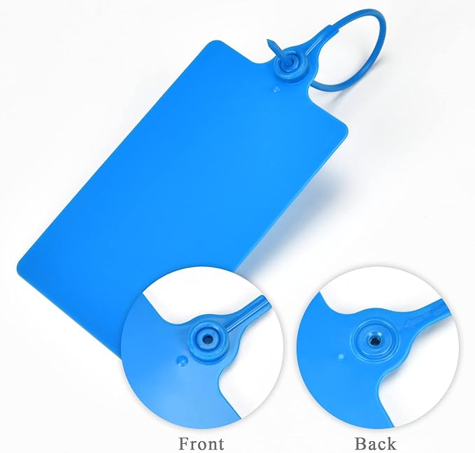 100 Plastic Shipping Tags - Waterproof, Writable, Hanging Tags with One Marker Pen (Navy Blue)