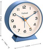 Tinload 4.5" Battery Operated Retro Analog Alarm Clock, Small Silent Bedside Desk Clock,Lighted on Demand, Battery Operated, Snooze, for Living Room, Bedroom, Bedside, Desk(Blue)