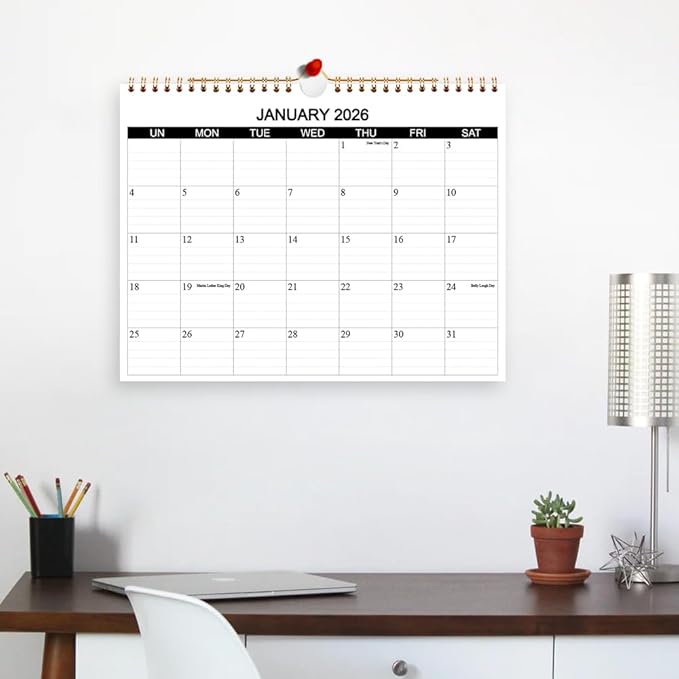 Calendar 2026 - Wall Calendar 2026 Runs from January 2026 to December 2026, 12 Months Calendar with Thick Paper for Planning at Home or Office, 8.5 x 11 Inch, Black
