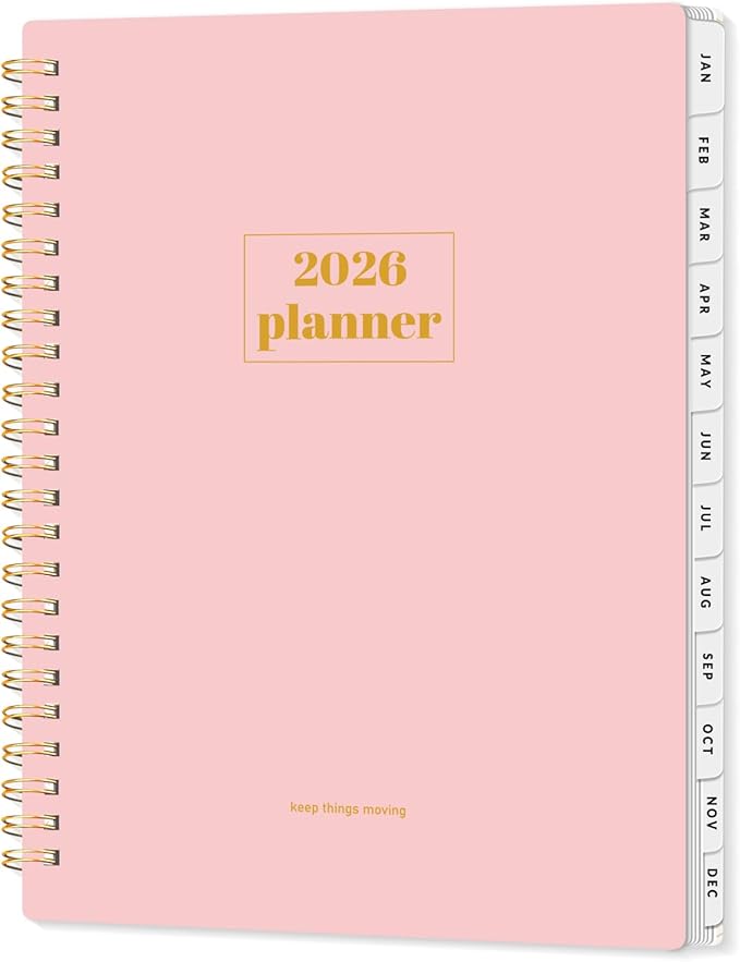 SUNEE 2026 Planner, Weekly and Monthly Calendar Planner, January 2026-December 2026, Daily Agenda with Tabs, Note Pages, Spiral Binding, 6.4"x8.3", Pink
