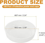 PATIKIL 100 Pcs Mailing Tube Plastic End Caps 2.1" ID PE Round Cardboard Shipping Tube Lids White Protective Poster End Caps for Paper Documents Artwork Storage
