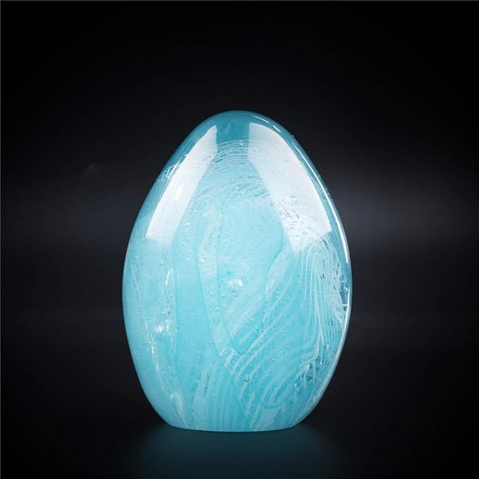 QFkris Crystal Blessings Paperweight Easter Eggs 3.4" Blown Glass Art Figurine Collectibles Desk Decor (Sky Blue)