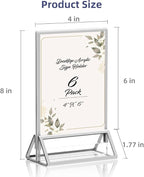 PPH-Sisy Clear Acrylic Sign Holder 4X6 with Silver Borders Display Stand, Double Sided Acrylic Picture Frames Plastic Sign Holder for Wedding Table Numbers Menu Holder (6 Pack)