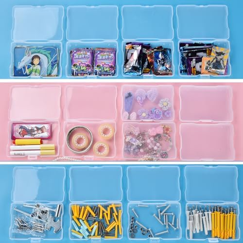 Haundry Photo Storage Box with 16 Inner 4" x 6" Photo Case, Portable Storage Organizer with Handle Craft Keeper for Picture, Stickers, Stamps, Screws, Hair Clips, Clear