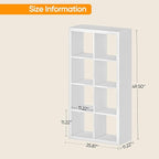furtble Bookshelf with Storage Bins, 8-Cube Storage Organizer with Back Panels, Modern Wood Open Bookcase, Multifunctional Display Shelf for Living Room, Bedroom, Home Office, White