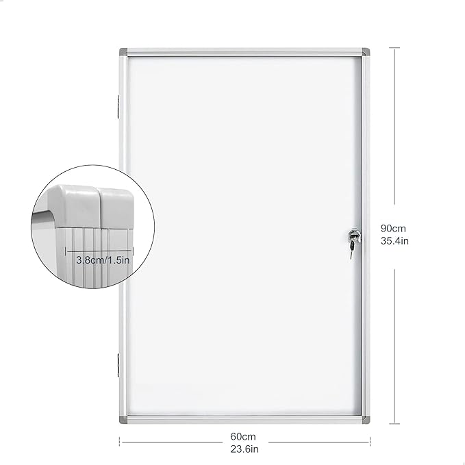 BEST BOARD Lockable Magnetic Enclosed 36x24 inches Dry-Erase whiteboard, Tamper-Resistant Wall-Mounted Display whiteboard, Aluminum-Framed Window whiteboard (White)