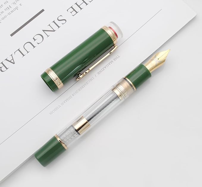 JINHAO 1935 Fountain Pen TIANDAO Series #8 Nib Ink Pen with Guitar-Shaped Clip and Ink Converter (F Nib 0.5mm, Army Green)