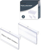 Diteje 20 Pack Plastic Wire Shelf Label Holder,Shelving Rack Retail Sign Hook Labels Clip On with Paper Inserts,3.15x1.50inch