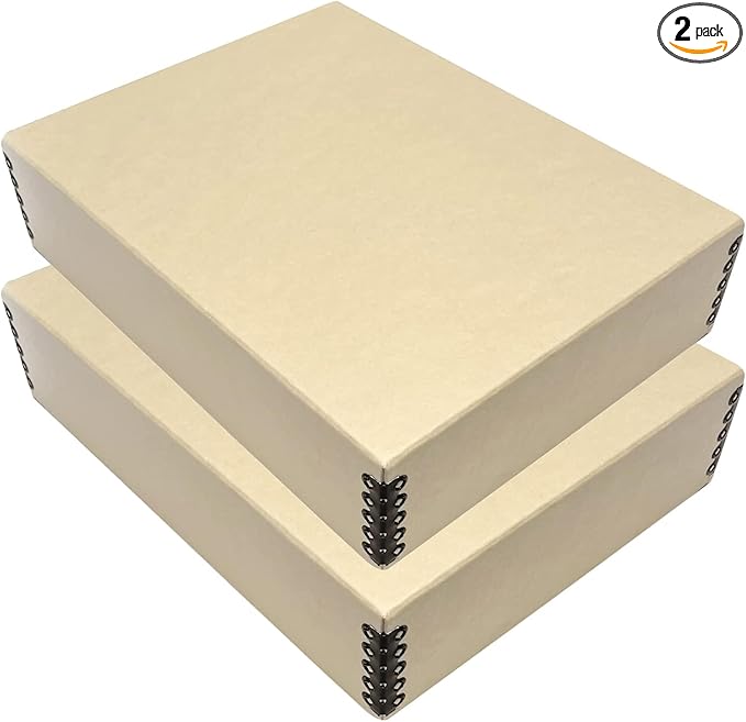 Lineco, 9x12 Tan Color Museum Archival Storage Box, Drop Front Design. Acid-Free with Metal Edge. Preserves Picture Longevity, organize Photos, Documents, Crafts, Diy, Pack of 2