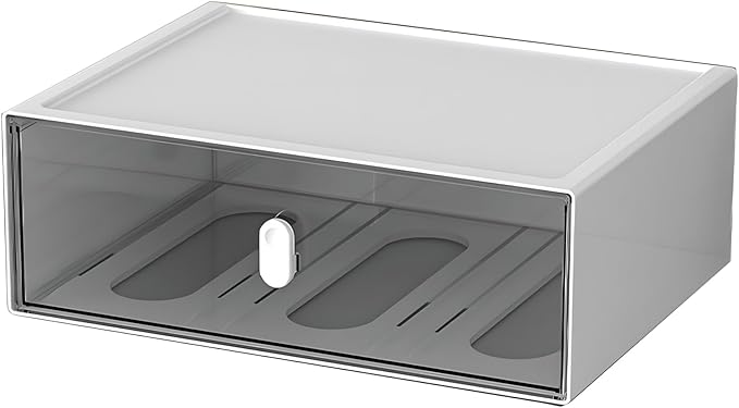 OSteed Desktop Drawers, Desk Organizer with 1 Large Drawer & Upright Handles, Stackable Plastic Storage Box for Home Collection, Cosmetics, Office Supplies (Tall Layer, White & Clear)