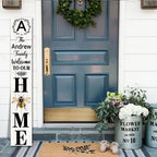 SRongmao Welcome To Our Home Porch Sign Personalized Welcome Sign for Front Door Custom Family Name Signs Standing Vertical Rustic Farmhouse Bee Decor for Front Door Wall Decor