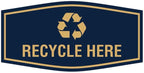 Fancy Recycle Here Sign (Navy Blue/Gold) - Large