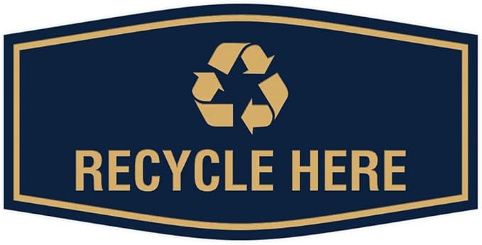 Fancy Recycle Here Sign (Navy Blue/Gold) - Large