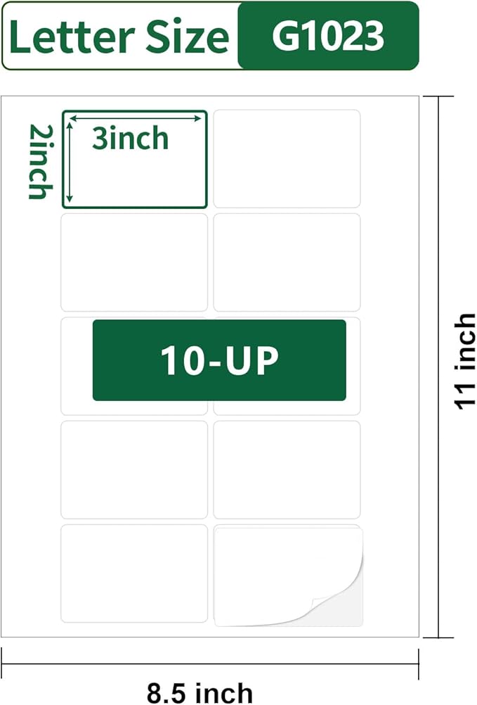Gemsroyal 2"×3" Address Labels Printable,3×2 inch White Matte Shipping Label Stickers for Laser/Inkjet Printer,3"×2" Name Tags Custom Sticker Paper,40 Sheets,400 Blank Labels in Total
