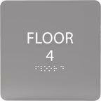 Grey w/White ADA Floor 4 Sign with Braille – Made from Durable Acrylic and Ready to Mount