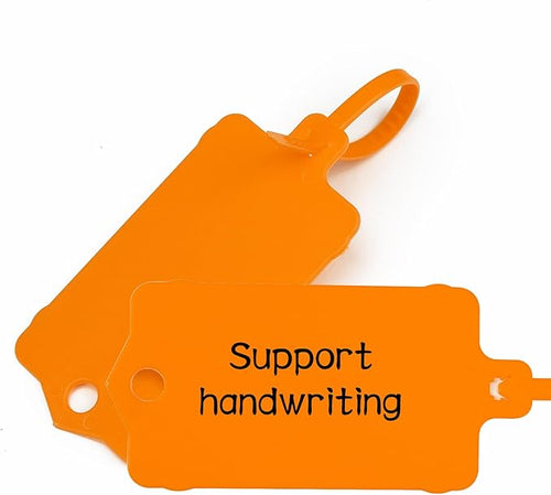 100pcs Blank Plastic Tags for Labeling Reusable Hanging Tags Ties Key Tag Storage Labels Waterproof Plastic Mark Label Writable Hang Sign with One Marker Pen (Orange)